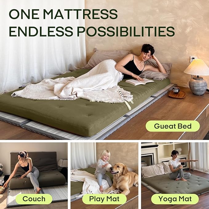 ZonLi Japanese Floor Futon Mattress Queen Size 80"x 60", 100% Cotton Cover 2.5'' Thicken Tatami Mattress, Foldable Sleeping Pad, Portable Dormitory Tatami Mat, Roll Up Floor Lounger Bed for Adult