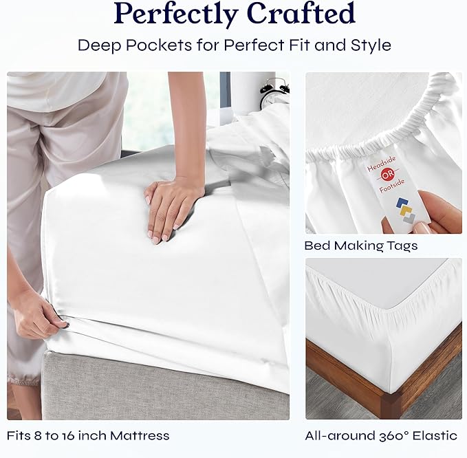 California Design Den Natural 100% Cotton Sheets, Full Size Sheets Set, 400 Thread Count Sateen Bedding, Deep Pockets with All-Around Elastic for a Snug Fit, Cool & Durable Bed Set - Antique White