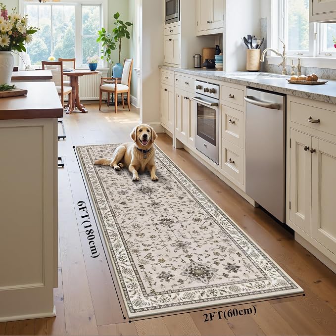HEBE Hallway Runner Rug 2'x6', Washable Non Slip Kitchen Rug Runner | Soft Boho - Image 2