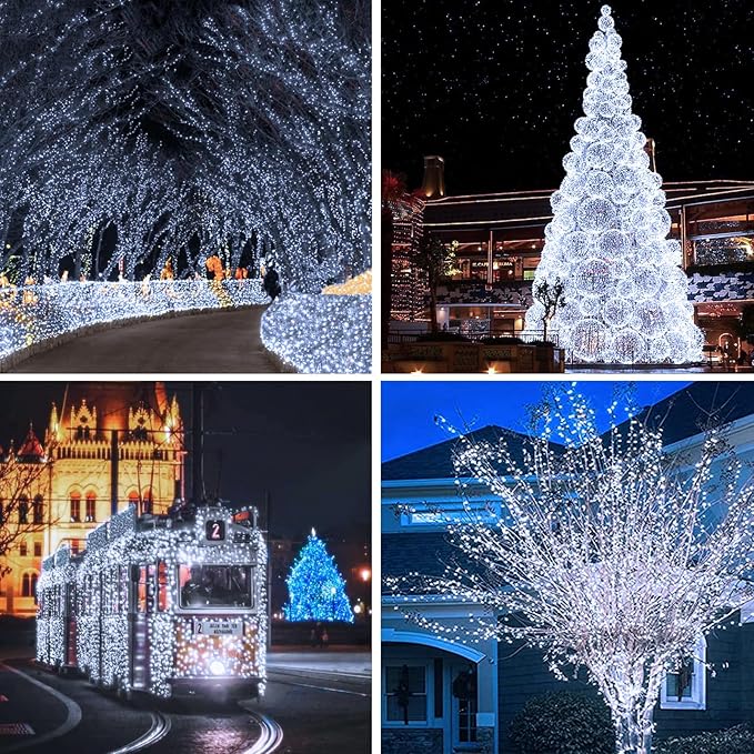Solar Christmas String Lights Outside, 3 Pack Total 120FT 300 LED Solar Garden Twinkle Light Outdoor, Waterproof with 8 Modes Solar Fairy Lights for Patio Party Wedding Christmas Decor (Cool White)