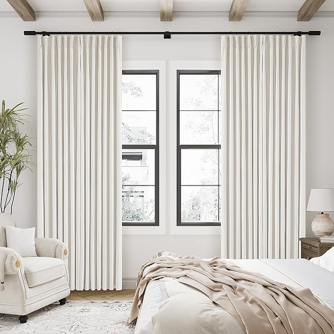 Natural Cream Linen Black Out Curtains 120 Inch Long Pinch Pleat | Room - Image 9