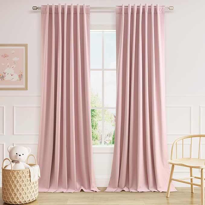 Pink 100% Blackout Linen Curtains 108 Inch 2 Panels Set by Guken