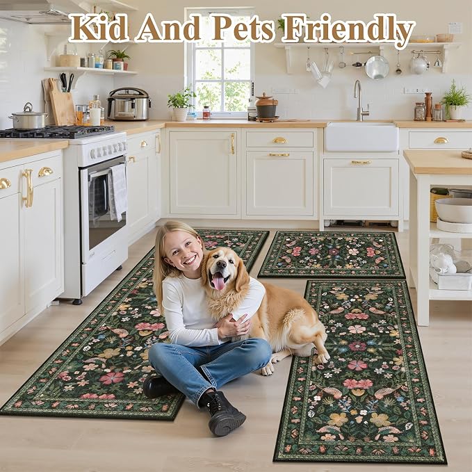 HEBE Boho Kitchen Rugs Set of 3, Non Slip Washable Kitchen Mats - Image 8