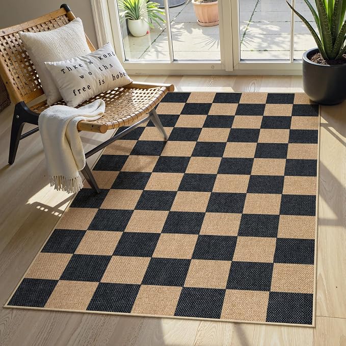 Lahome Colette Checkered Easy Jute Carpet, 3x5 Outdoor Patio Rug Washable Rugs - Image 7