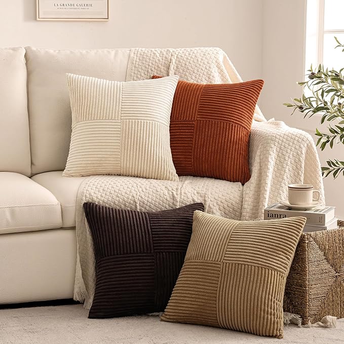 MIULEE Brown Beige Throw Pillow Covers 18x18 Inch Set of 4 Boho Farmhouse - Image 4