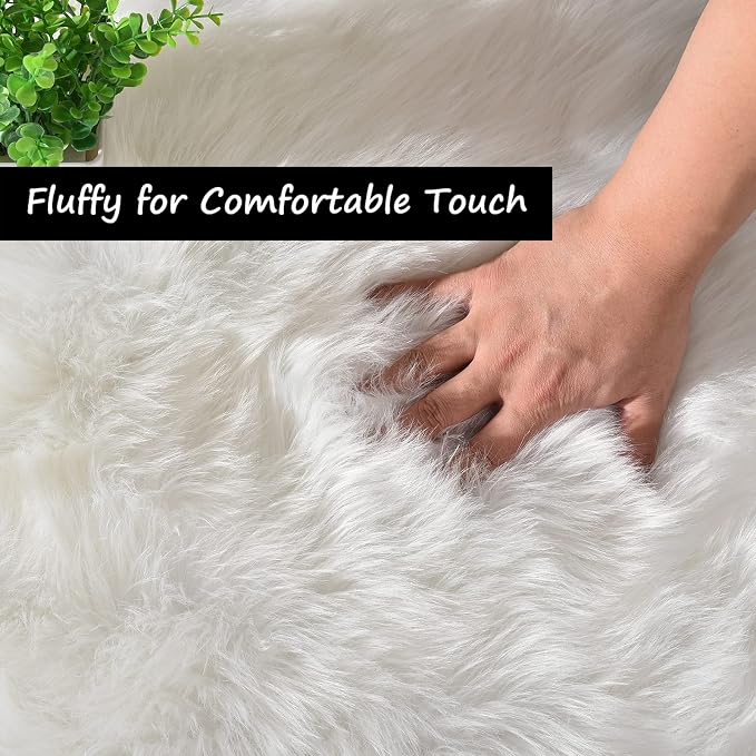 Goolela White Area Rug 5x7 Fluffy Fuzzy Furry Sheepskin Rug - Image 6