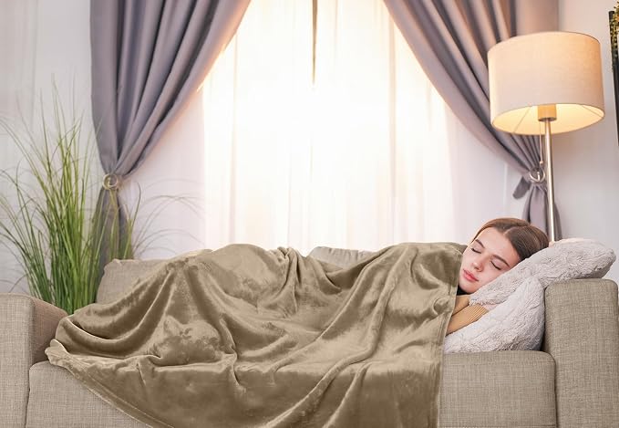 Utopia Bedding Ultra Soft Fleece Bed Blanket Twin Size Camel | Microfiber Plush - Image 8