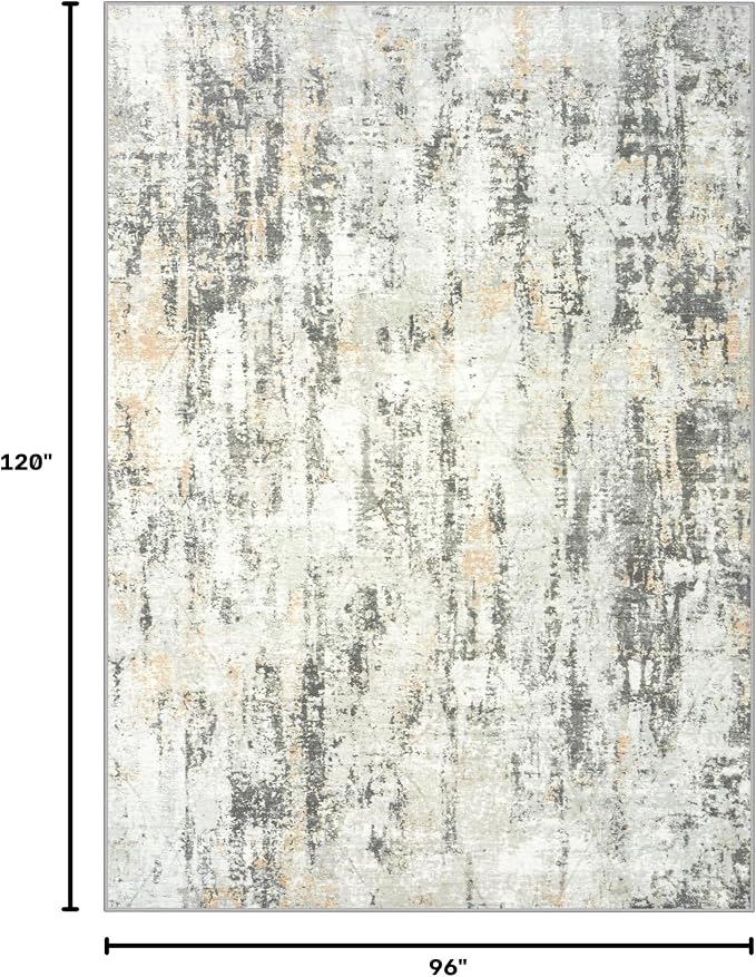8x10 Area Rugs for Living Room: Washable Abstract Grey Brown Badroom Carpet | - Image 2
