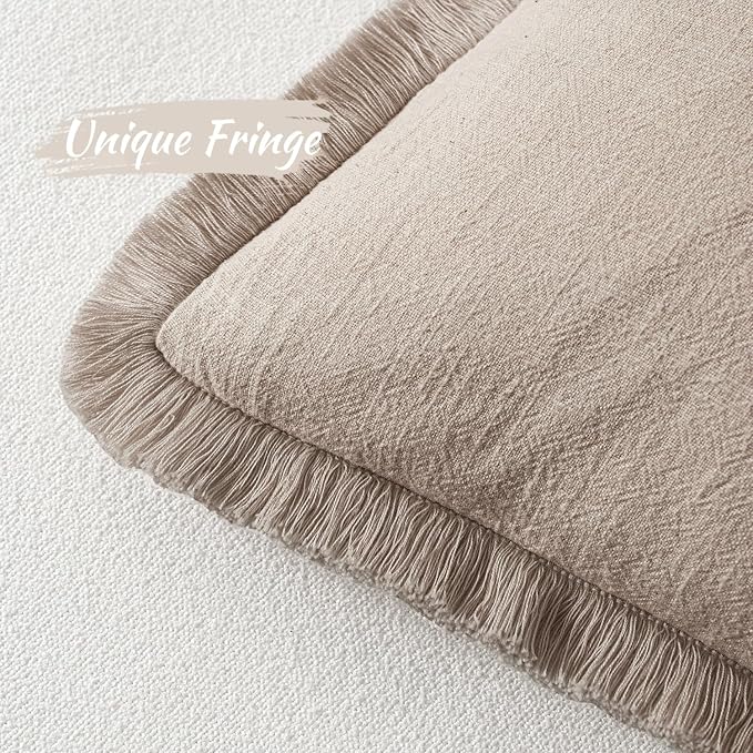 MIULEE Boho Natural Linen Fringe Decorative Euro Throw Pillow Covers 24x24 | - Image 4