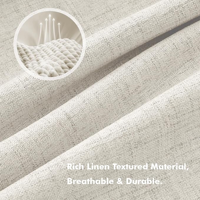 MIULEE 100% Blackout Linen Curtains 42 x 90 Inch Light Cream 2 Panels | Thermal - Image 3