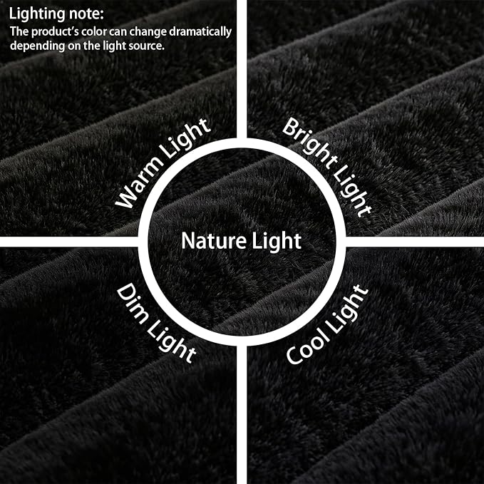 Black Rabbit Striped Plush Rug 8'x10', Fluffy Shaggy Area Rug - Image 2
