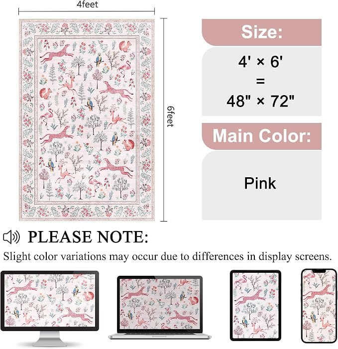 DUKINO 4x6 Area Rug, Non Slip Animal Washable Rug - Image 2