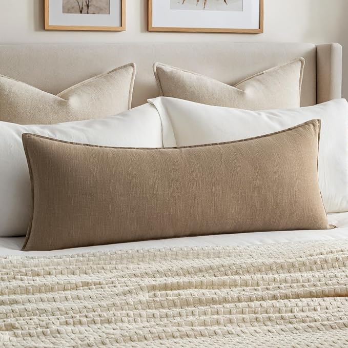 MIULEE Decorative Linen Lumbar Pillow Cover 14x36 Inch Khaki | Fall Autumn Boho by MIULEE