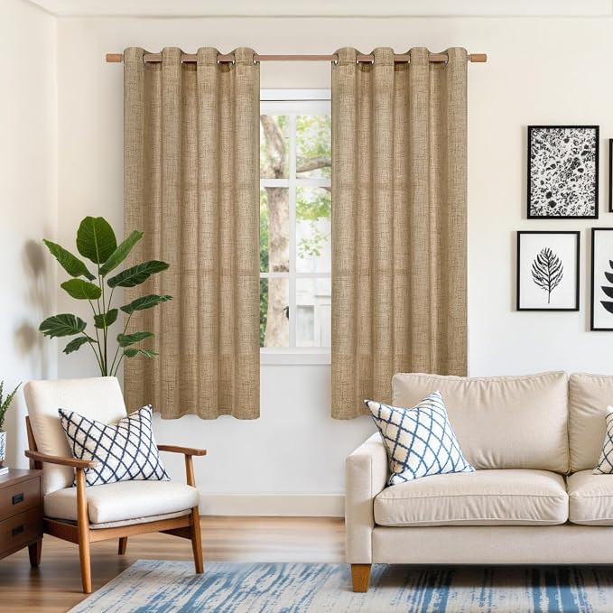 YoungsTex Burlap Linen Curtains 63 Inch Length 2 Panels - Image 2
