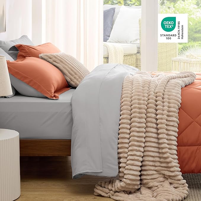 Bedsure Full Size Comforter Set - 7 Pieces Reversible Burnt Orange Bedding, Full Size Bed Set for All Seasons, Bed in a Bag with Down Alternative Comforter, Sheets, Pillowcases & Shams