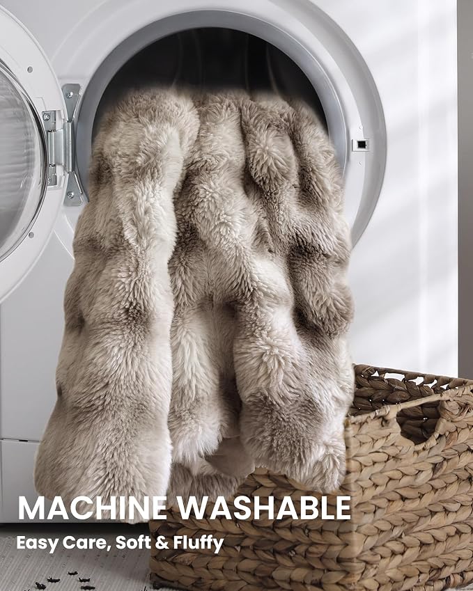 Ultra Soft Cozy Faux Fur Throw Blanket, Fuzzy Plush Thick Bubble Blanket - Image 4