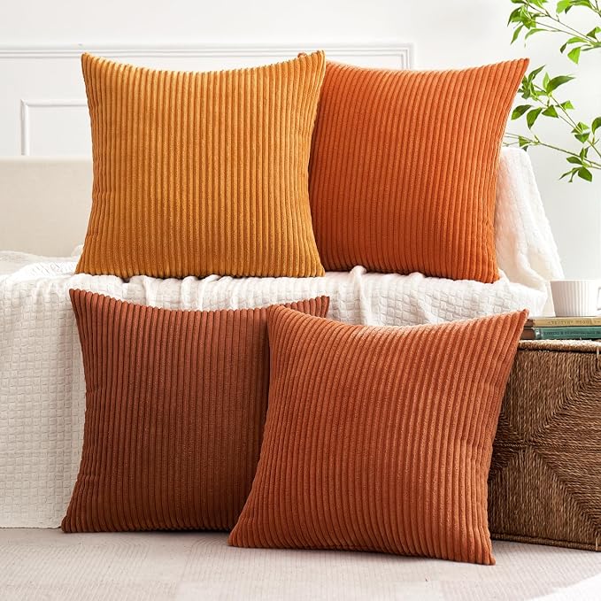 MIULEE Fall Corduroy Decorative Throw Pillow Covers Orange Rust 18x18 | Set of 4 - Image 8