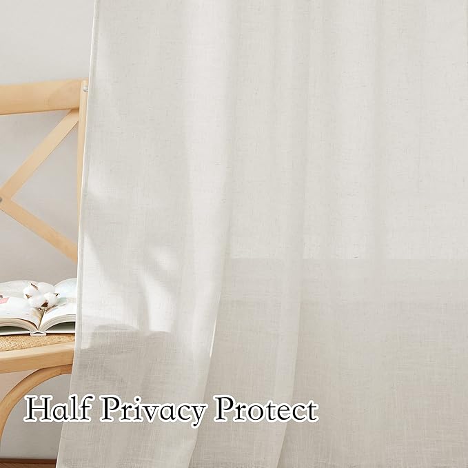 RYB HOME Linen Curtains 72 inches Long- Linen Textured Blend Privacy Sheer Shabby Chic Window Treatment for Living Room Nursery Farmhouse Home Office Farmhouse, Set of 2