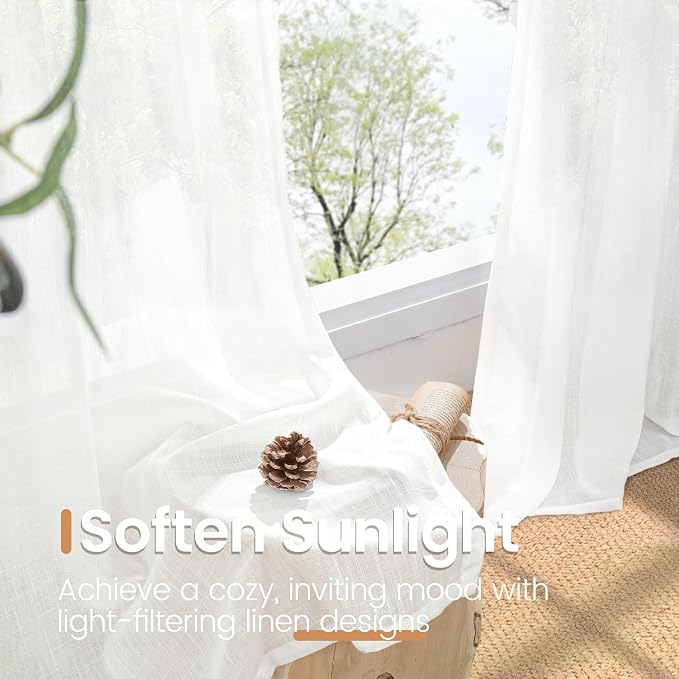 BGment White Linen Sheer Curtains 36 Inch Length - Image 4