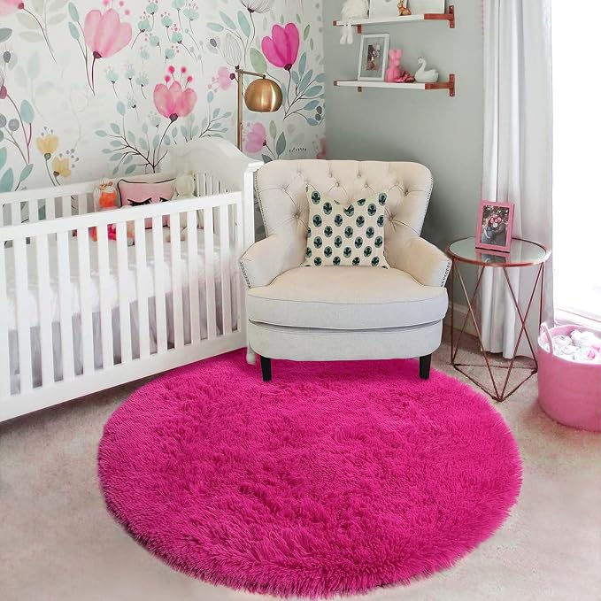 Amdrebio Hot Pink Plush Round Circle Rug 5Ft - Image 6
