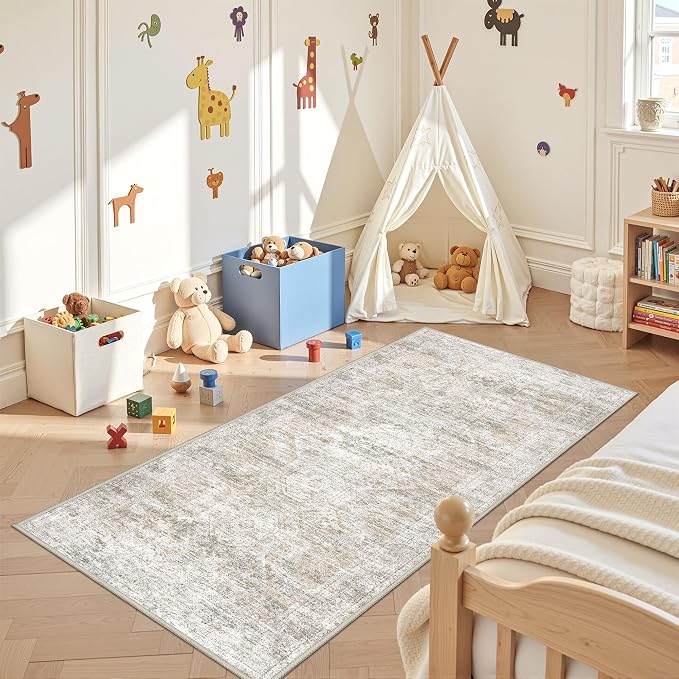 3x6 Runner Rug Non Slip, Washable Hallway Runner Rug, Taupe | Neutral Rugs - Image 3