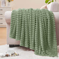 BEDELITE Ribbed Sage Grey Green Fleece Throw Blanket by BEDELITE