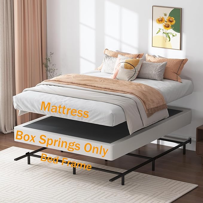 Cal King Box Spring 7 Inch California King Size Box Springs, 3000lbs Heavy Duty Metal Mattress Foundation with Easy Clean Cover, No Noise, Easy Assembly