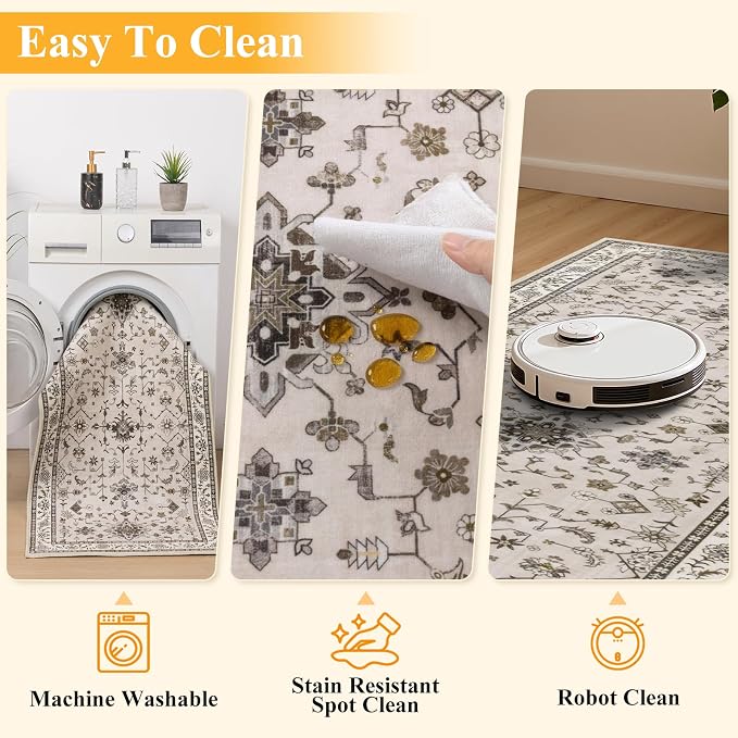 HEBE Hallway Runner Rug 2'x8', Washable Non Slip Kitchen Rug Runner | Soft Boho - Image 4