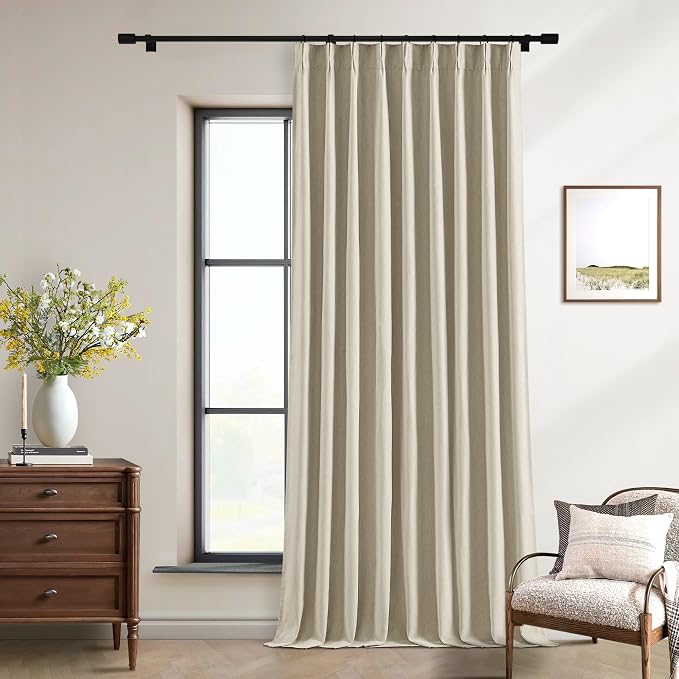 Burlywood Birch Pleated Blackout Linen 90 Inch Long Curtains 60 Inch Wide | - Image 6