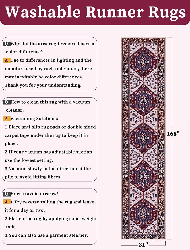 SERISSA 2'6"x14' Washable Non Slip Boho Runner Rug - Image 2