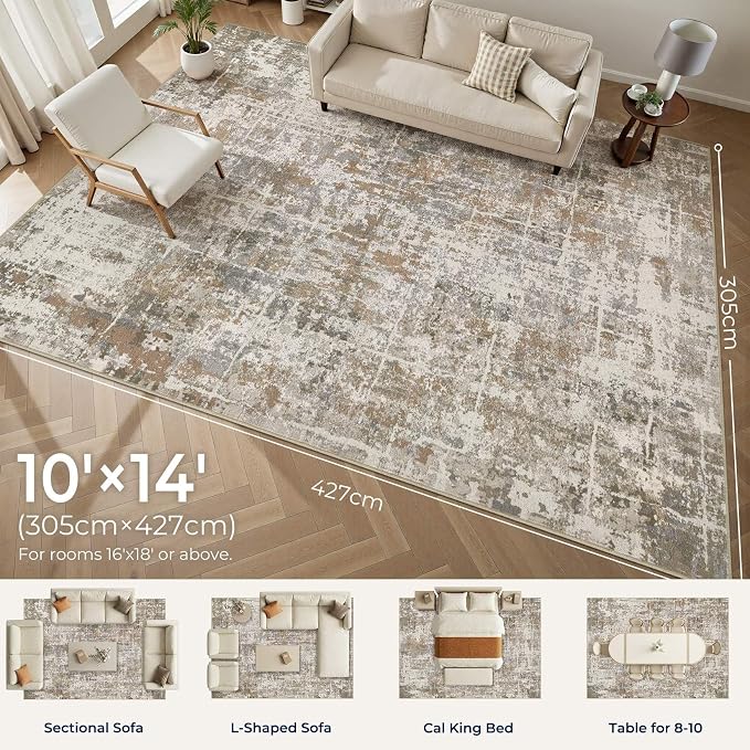 DMOYEST Area Rug Living Room Rugs 10x14 Washable Abstract Carpet | Neutral - Image 4