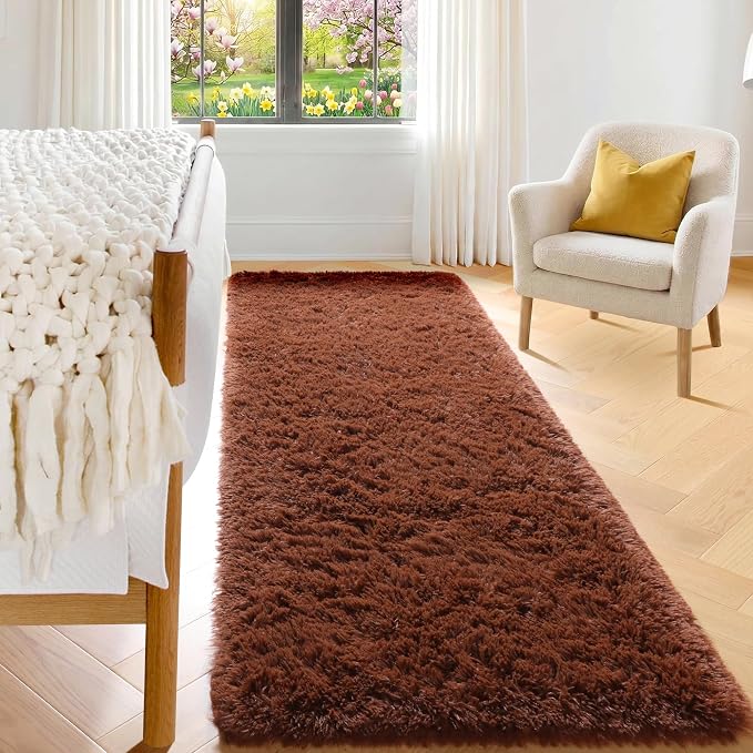 Brown Runner Rugs for Bedroom Living Room, Fluffy 2x6 Hallway Soft Area Rug | - Image 2