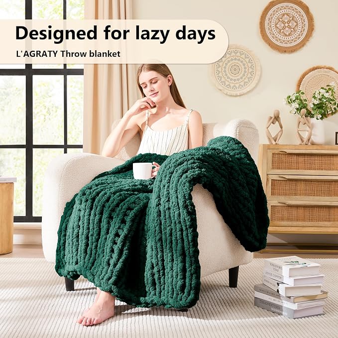 L'AGRATY Chunky Knit Throw Blanket - Image 2