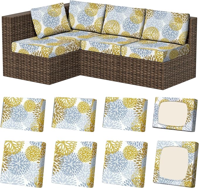 8Pcs Outdoor Cushion Covers, Stretch Patio Furniture Couch Chair Slipcovers | by VORSHAPE