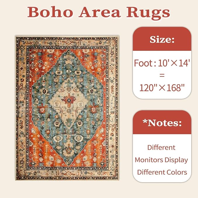 SERISSA 10x14 Washable Non Slip Boho Area Rug - Image 6