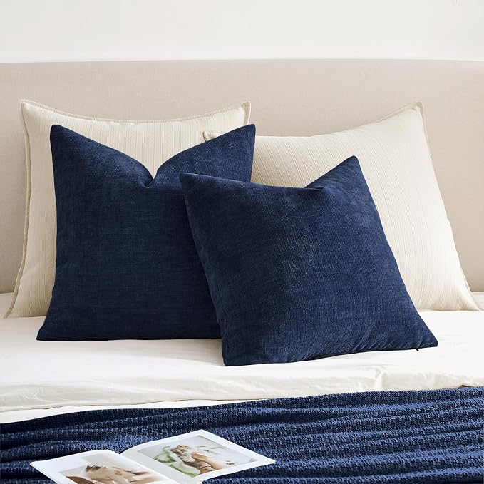 MIULEE Navy Chenille Couch Throw Pillow Covers, 20x20 | Set of 2, Soft Coastal - Image 4