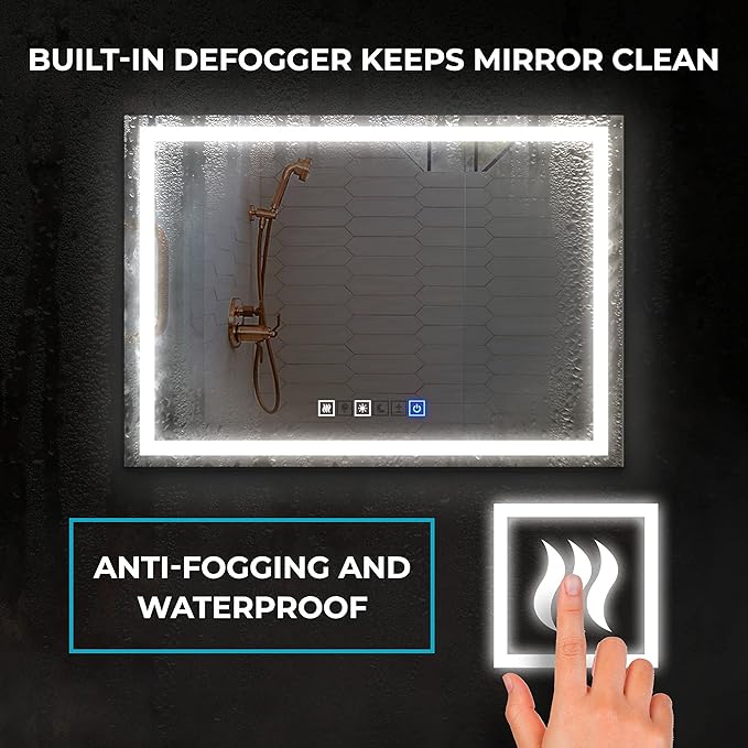 LED Vanity Mirror for Bathroom with Dimmable Touch Sensors, Adjustable Color Temperature - Anti-Fog, Memory Function Mirror for Wall 24"x36" by Fab Glass and Mirror