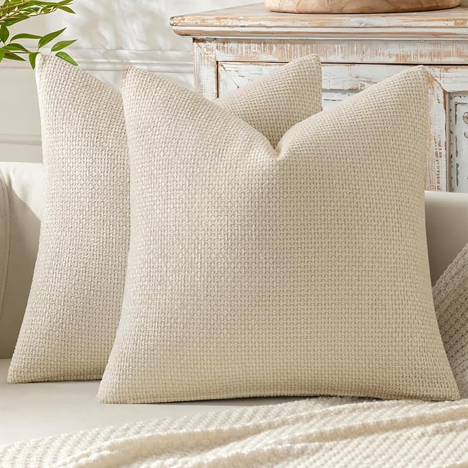 MIULEE Decorative Couch Throw Pillow Covers 16x16 Inch Neutral Cream 2 Pack | by MIULEE