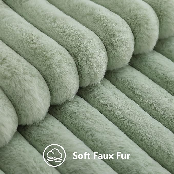 decorUhome Fall Faux Fur Throw Pillow Covers 24x24 Set of 2 Sage Green | - Image 2
