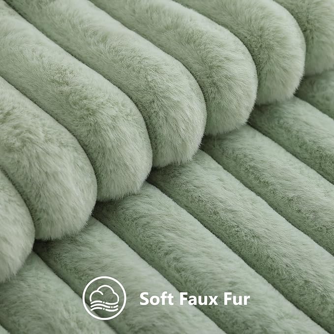 decorUhome Fall Faux Fur Throw Pillow Covers 20x20 Set of 2 Sage Green | - Image 2