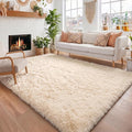 Amdrebio Beige Boho Fluffy Area Rug 5x8 by Amdrebio