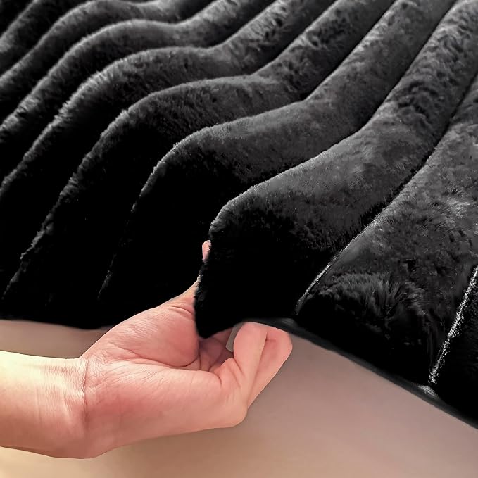 Black Rabbit Striped Plush Rug 2'x3', Fluffy Shaggy Area Rug - Image 4
