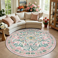 PLHXFR Round Area Rug Living Room: 6 ft Floral Washable Carpet Pink Green | by PLHXFRSoftAreaRugs