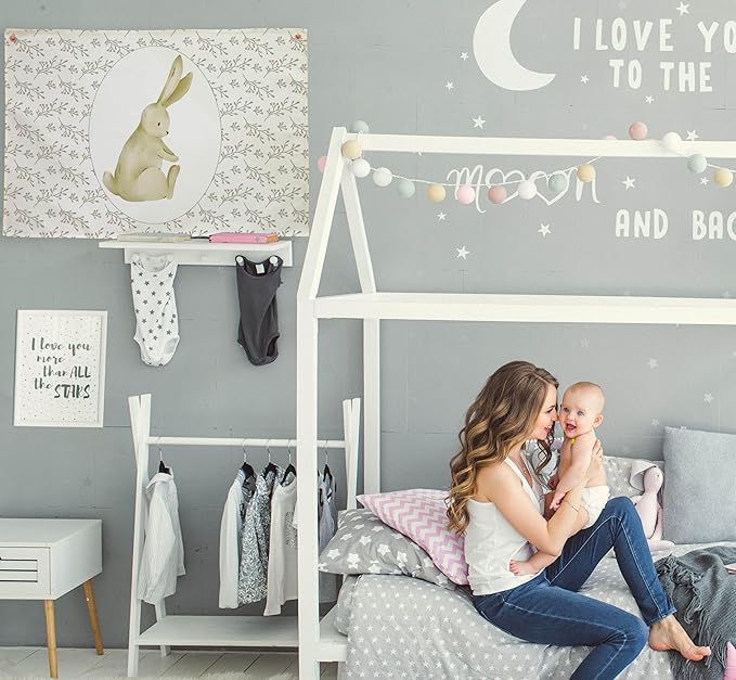 Rabbit Themed Nursery Rectangular Canvas Banner-Flag Wall Sign Decor for Boys Girls Toddler Kids,Baby Room Above Crib Playroom Reading Room Bedroom Decor-Easter Baby Shower Birthday Christmas Gift