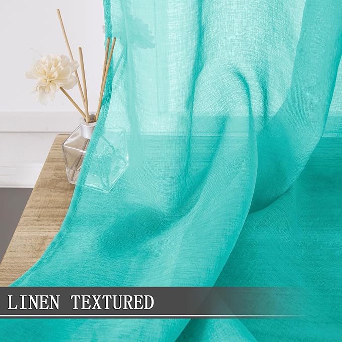 Tollpiz Sheer Curtains Bedroom Linen Textured Curtain Sheers Light Filtering - Image 2