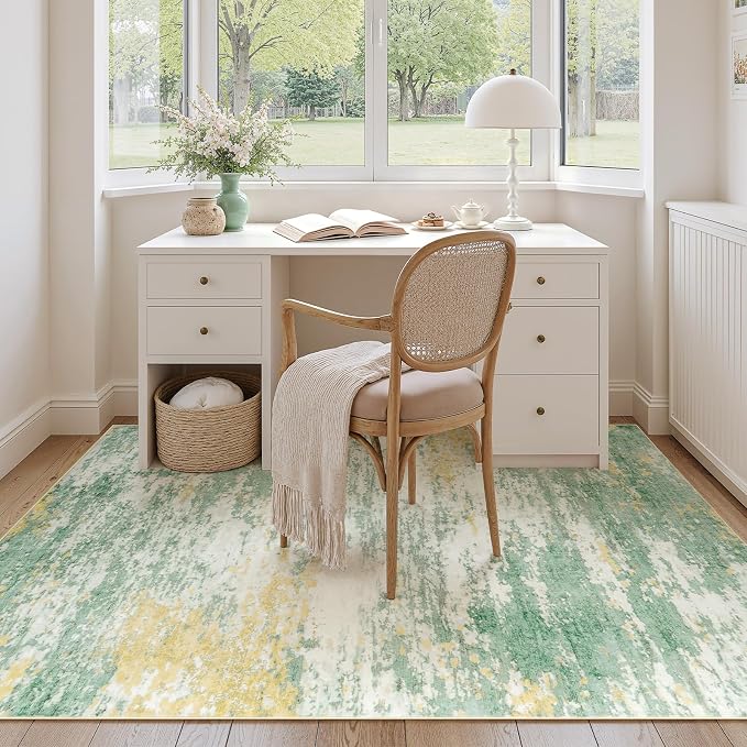 5x7 Area Rug for Living Room, Abstract Washable Non-Slip Rugs, Light Green | - Image 6