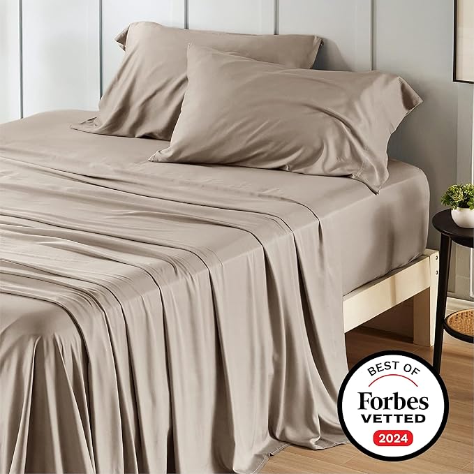 Bedsure Full Size Bed Sheets, Cooling Sheets, Rayon Derived from Bamboo, Breathable & Soft, Deep Pocket Up to 16 Inches, Hotel Luxury Silky Bedding for Hot Sleepers, Simply Taupe