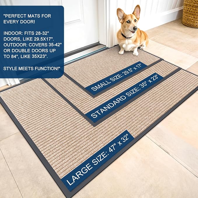 OLANLY 2-Pack Front Door Mats 35x23, Waterproof Heavy-Duty Doormats | Beige - Image 2