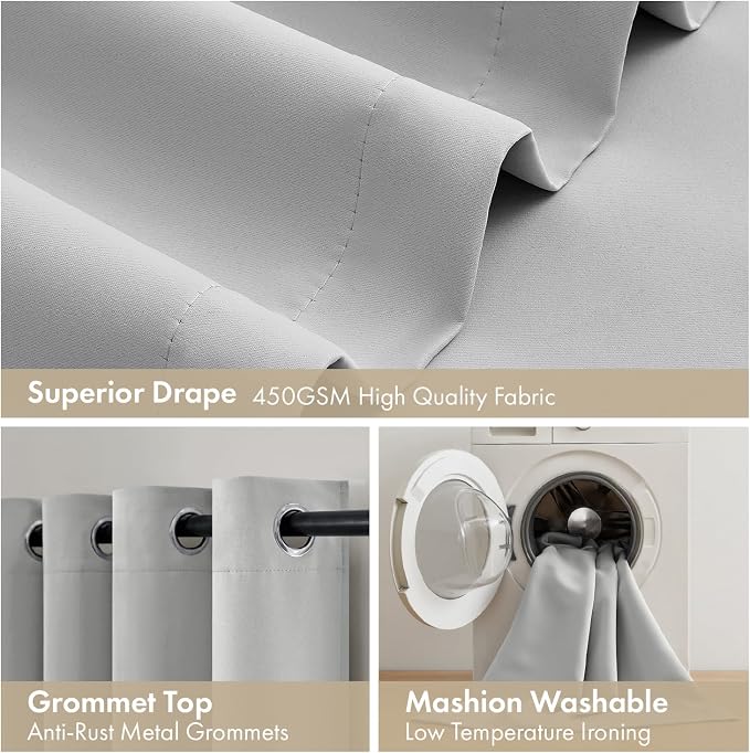 MIULEE Light Grey 90 Inch 100% Blackout Curtains - Image 7