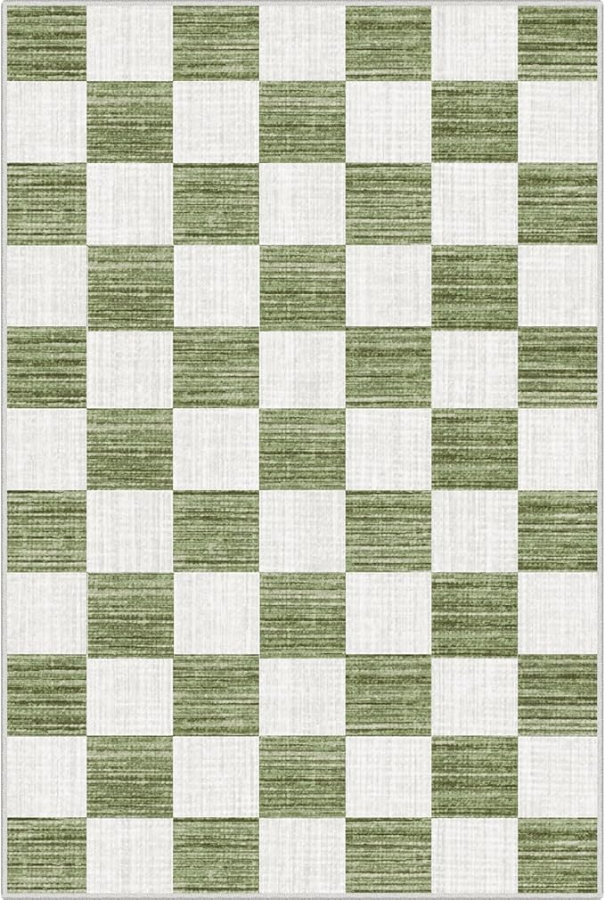 Front Door Mat Outside Entrance 2x3 Green White Checkered Rug | Non-Slip - Image 7